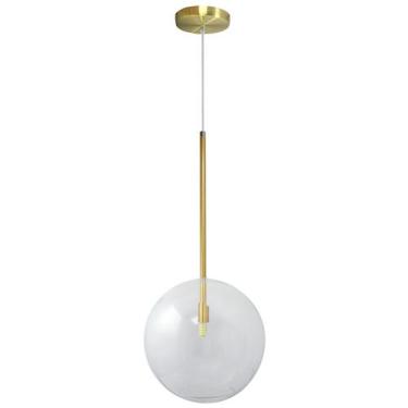 Imagem de Pendente Luminária Lux Dourado Globo Cristal 25Cm Vidro + Led Brinde -