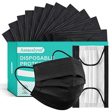 Imagem de Máscara facial descartável de 50 peças, máscaras faciais, máscaras de boca de 3 camadas com elásticos para fones de ouvido, capas de filtro de boca respirável não tecida para casa, escritório, ao ar livre, FBAheimask50pcs, Preto, 50pcs