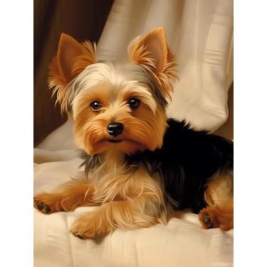 Imagem de TUTUMAY21 Kits de pintura de diamante 5D Kawaii Yorkshire Terrier filhotes animais cachorro Yorkie Diamond Painting, decoração de parede para casa artesanato 30,5 x 40,6 cm