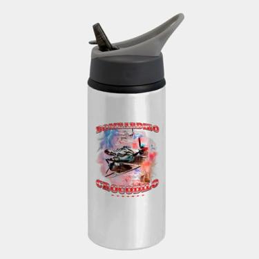 Imagem de Garrafa Squeeze Bico Prateada Premium 600ml - Bombardiro Crocodilo Brainrot Meme Crocodile