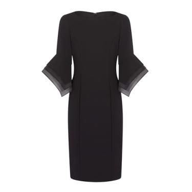 Imagem de Adrianna Papell Vestido feminino de malha elástica crepe com manga de sino de organza em camadas, Preto, 40