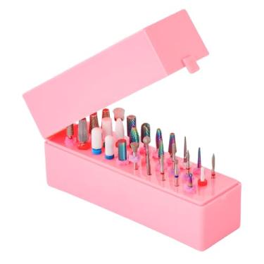 Imagem de Makartt Suporte de brocas para unhas, expositor à prova de poeira, estojo organizador de recipiente com 30 furos, ferramenta profissional de arte para unhas (não inclui brocas, rosa claro)