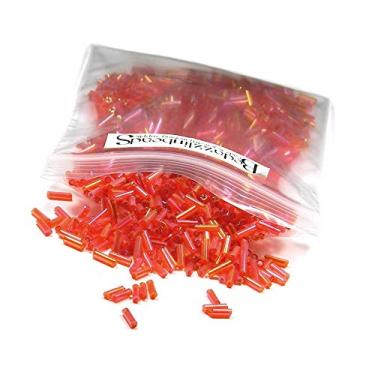 Imagem de 50 gramas de 1200 contas de sementes de tubo de vidro com 1/4" de comprimento de 6 mm (arco-íris rosa choque)