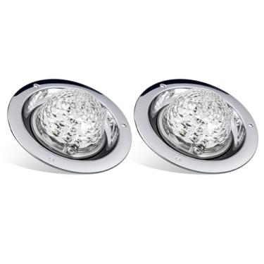 Imagem de Partsam 2 peças de luzes de melancia dupla cor âmbar azul LED marcador de luzes auxiliares voltas lentes prismáticas com base cromada substituição para caminhões Peterbilt Freightliner Trailers RVs