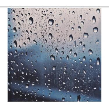 Imagem de Cortina de chuveiro de vidro com gotas de chuva lavável e leve com 12 ganchos, cortina de chuveiro de poliéster para casa de banho, banheira e box de chuveiro 182 x 182 cm