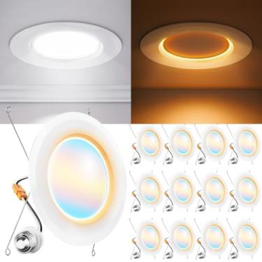 Imagem de Sunco Lighting - Pacote Com 12 Luminárias Embutidas De Led 6" Luz Noturna, 2700K/3000K/4000K/5000K/6000K Selecionáveis, Reguláveis, 12W, 1000Lm, Classificação Umidade, Instalação Etl