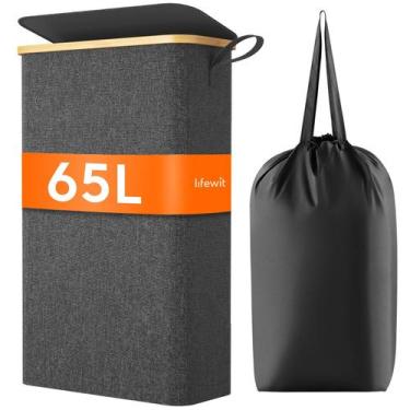 Imagem de Cesto de roupa suja Lifewit 65L com tampa e bolsa removível cinza escu