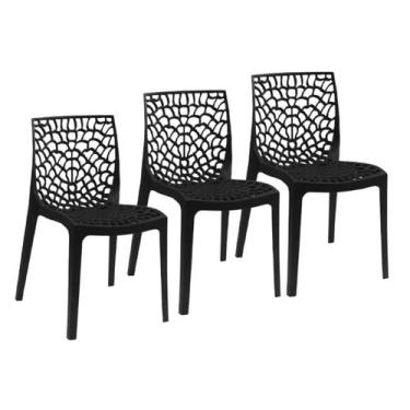 Imagem de Jogo de 3 Cadeiras Gruvyer Gourmet Preta com Encosto Reforçado 80cm - 