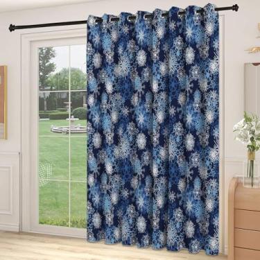 Imagem de Divisória de parede de cortina de sala de inverno, vários flocos de neve ornamentados diferentes, tema natalino, estação fria, adequado para portas de vidro deslizantes, cortinas térmicas de sala de