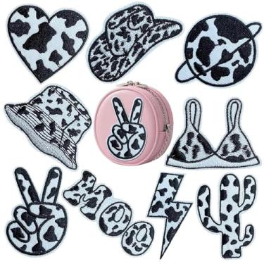 Imagem de 9 peças Wild Cowgirl Iron on Patches, Chapéu Relâmpago Padrão de Vaca Sutiã Terra Cacto Coração Bordado Patch para Roupas Jeans Bolsas Chapéus Mochilas