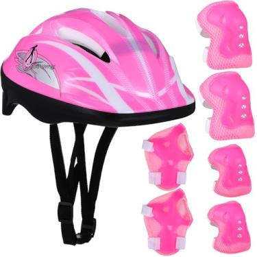 Imagem de CLISPEED Conjunto De Capacete Infantil Com Equipamento Proteção Esportiva: Joelheiras, Cotoveleiras E Protetores Pulso Ajustáveis Para Crianças 3 A 8 Anos, Ciclismo, Skate, Patinete (Rosa)