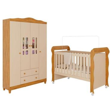 Imagem de Berço Americano Mirelle E Guarda Roupa Infantil Ariel 4 Portas Off White Bétula- Carolina Baby