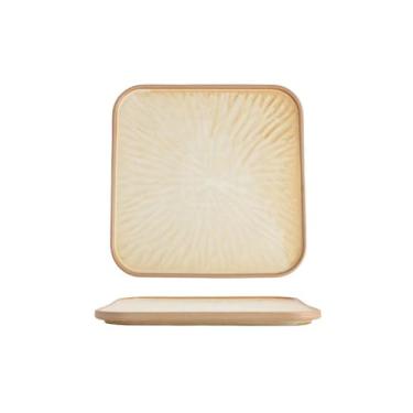 Imagem de Prato plano quadrado comercial de restaurante bandeja de cerâmica requintada criativa simples - 30,5 cm marrom claro