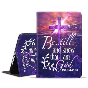 Imagem de FQTBCEARI Capa para Samsung Galaxy Tab S9 FE 5G 10,9 polegadas/Galaxy Tab S9 11 polegadas (2023), capa fina de couro PU com suporte para despertar/hibernar automaticamente, citação da cruz sagrada