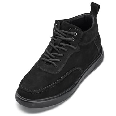 Imagem de CALTO Tênis masculino invisível para aumento de altura – Botas de couro de grão de seixo – 7 cm mais alto, Couro de camurça nobuck preto, 39