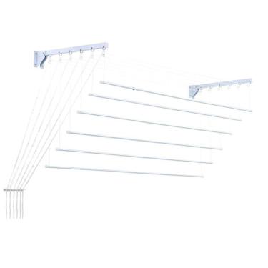 Imagem de Varal De Parede Ou Teto Prático Branco De Aço 6 Varetas Até 12 Kg Secalux