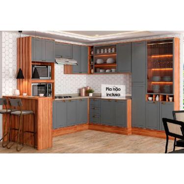 Imagem de Kit Cozinha Modulada 11 Peças Bella (3Aéreos+3Balcões+1Paneleiro+1TorreQuente+1Cristaleira+1Ilha+1Complemento) C11P51 Nogal/Cinza-Carraro