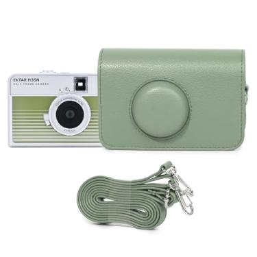 Imagem de TYUANDOUER Capa para câmera de filme KODAK H35, capa de couro PU retrô para câmera KODAK EKTAR H35/ Ultra F9/F501 de filme de meia moldura, capa protetora para Kodak com alça de ombro - verde