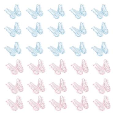 Imagem de PATIKIL 30 peças de enfeites de borboleta, 5 cm de renda de camada dupla de organza costurados em apliques para casamento, noiva, roupas, chapéu, cortina, azul/rosa
