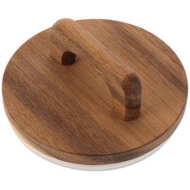 Imagem de NOLITOY Tampas de armazenamento de madeira de 10 cm, tampas de madeira reutilizáveis para frascos, recipientes selados de vidro, tampas de pote com alças para tampa de madeira para potes