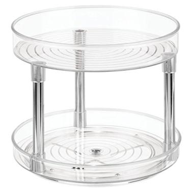 Imagem de (Clear) - mDesign 2 Tier Lazy Susan Turntable Food Storage Container for Cabinet, Pantry, Refrigerator, Countertops, BPA Free - Spinning Organiser for Spices, Condiments, Baking Supplies - 23cm Round - Clear