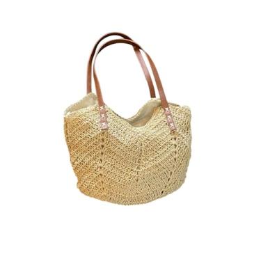 Imagem de Verdusa Bolsa feminina de tecido de palha de férias bolsa de ombro com alça dupla nas axilas, Branco, One Size