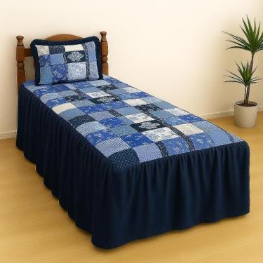 Imagem de Colcha Solteiro Lorena 2 Peças De Tecido estampado Com Babado 2,50m x 