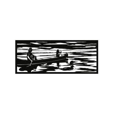 Imagem de Quadro Decorativo Preto Mdf Barco Pescadores 40X20Cm