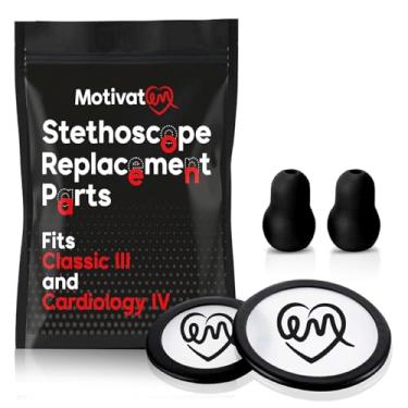 Imagem de MotivatEM Stethoscope Replacement Part Kit for Littman Stethoscope Classic 3, Cardiology 3 & Cardiology 4 - Fits Classic III, Cardiology III & IV (Black)