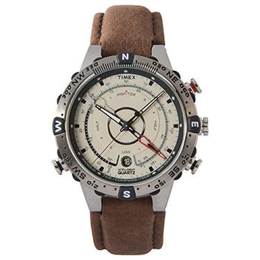 Imagem de Relógio masculino Timex T2N721 Tide Temperature, caixa prateada, pulseira marrom