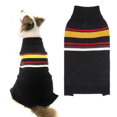 Imagem de PAWCHIE Suéter de cachorro para meninas e meninos de tamanho grande, casaco quente, gola rolê, roupas grossas com orifício para trela, roupa de malha elástica para filhotes de gatos pequenos a grandes