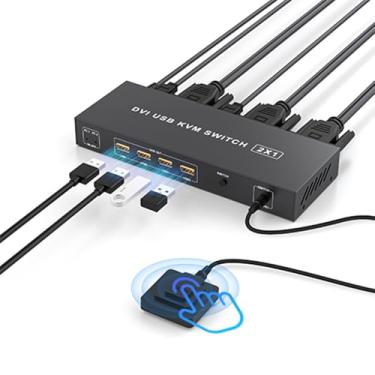 Imagem de TaiLaiEra Switch Kvm Dvi Para 1 Monitor E 2 Computadores 4K A 60 Hz, Switches Compartilhamento De Teclado Mouse, Impressora Disco Rígido, Com Edid Adaptável, Cabo Usb 2, Controlador Mesa