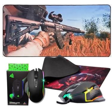 Imagem de Kit Gamer Mouse Ergonomico 6 Botões Led Rainbow e Tapete Mouse Pad Extra Grande 80x40 cm Antiderrapante (MMP-1)