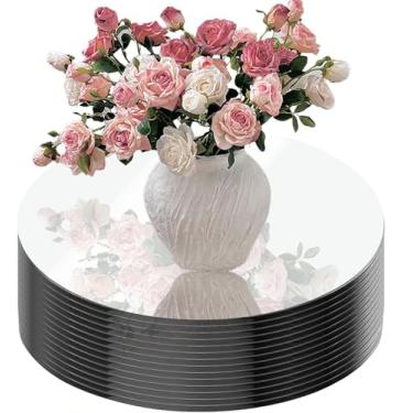 Imagem de Pacote com 14 peças centrais redondas espelhadas para decoração de mesas, bandejas redondas de acrílico de 15 cm, pratos para mesa central, velas, casamento, chá de bebê, Natal, Ano Novo, decoração de