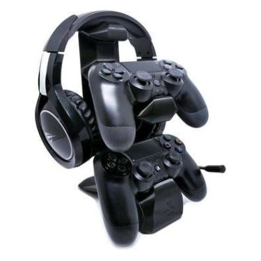 Imagem de Suporte de Mesa Sculpy Printing Lifestyle 2CTF,  para 2 Controles  Playstation 4 e 1 Headset ou Headphone, Preto