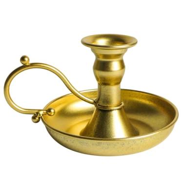 Imagem de Castiçal de cobre vintage com alça, 15 x 10 cm vintage suporte de vela de pilar de metal dourado decoração de casa