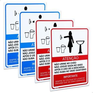 Imagem de 4 Placas Banheiro Masculino E Feminino Regras Sinalização - SPORTINOX