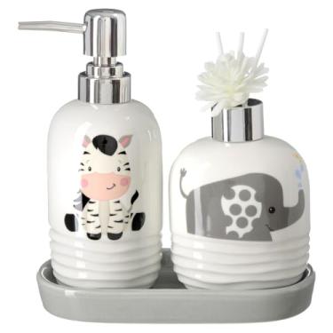 Imagem de Kit Lavabo Difusor Banheiro Saboneteira Líquida Animais Pia