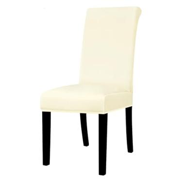Imagem de Capa para cadeira elástica de 1/2/4/6 peças, capa universal ajustável para cadeiras de jantar, capa de assento resistente à cor para casa (4 peças/marfim)