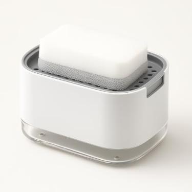 Imagem de Porta Detergente e Esponja com Dispenser, Organizador de Cozinha Premium, Branco Saboneteira Compacta com tampa, Suporte 2 em 1 Prático e Durável