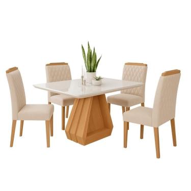 Imagem de Sala De Jantar Agata 1,30 Com 4 Cadeiras Paola Nature/off White/nude Cimol Móveis