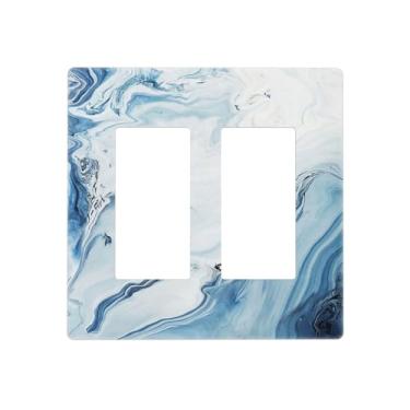 Imagem de Aqua Teal Blue Grey White Marble 2 Gang Double GFCI Decorator Rocker/decorator Light Switch Cover Placa decorativa para tomada de parede, placa elétrica sem parafusos