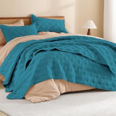 Imagem de Litanika Conjunto de cama King extragrande, 300 x 300 cm, edredom super king, turquesa, colchas de cama leves, boho para todas as estações, 3 peças (1 colcha, 2 fronhas)