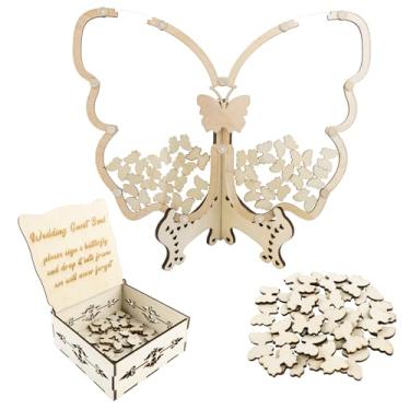 Imagem de Framendino, Livro de visitas de borboleta de madeira para decoração de chá de panela de casamento