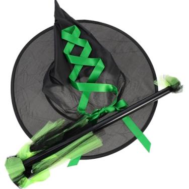 Imagem de Beaupretty Acessórios para de Bruxa, Acessório para Cosplay de Festa de Halloween, Chapéu de Baile, Acessório para Vassoura, Verde