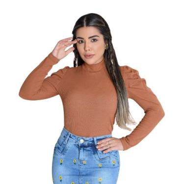 Imagem de Blusa Feminina Canelada Manga Princesa - Maria Li Modas, Marrom, G