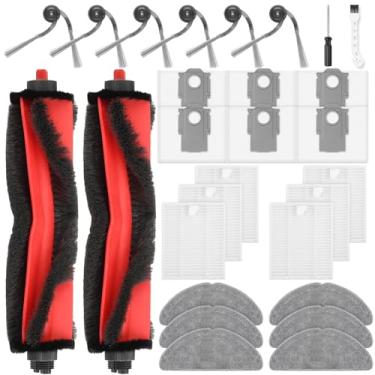 Imagem de 28 peças de reposição para robô aspirador de pó Roborock Q7 M5+/Q7 L5+, kit de acessórios inclui 2 escovas principais, 6 sacos de poeira, 6 filtros, 6 esfregões, 6 escovas laterais, 1 ferramenta de