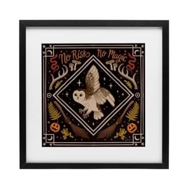 Imagem de Stupell Industries Impressão emoldurada preta No Risks or Magic Owl Under Glass por Janelle Penner, 33 x 33