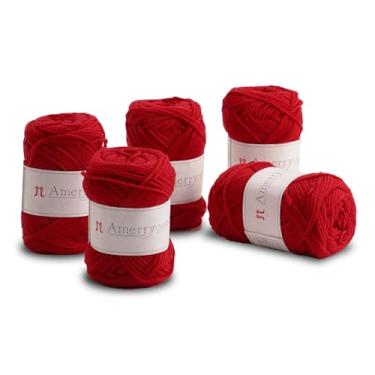 Imagem de Conjunto de 5 novelos Hamanaka Amerry, peso médio, 70% lã merino da Nova Zelândia, 30% mistura acrílica, fio macio e fácil de tricotar para tricô e crochê, feito no Japão (Col. 5)