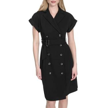 Imagem de Calvin Klein Vestido feminino de manga curta com gola crepe, Preto, 42